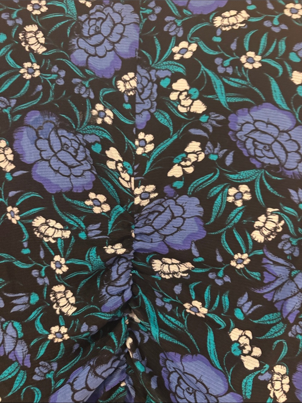 Blue Floral Ruched Long-Sleeve Dress - DVF - reversible! Leopard abstract print - Picture 2 of 6